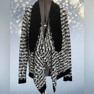 Loft Boucle Knit Black and White Open Front Cardigan Size S